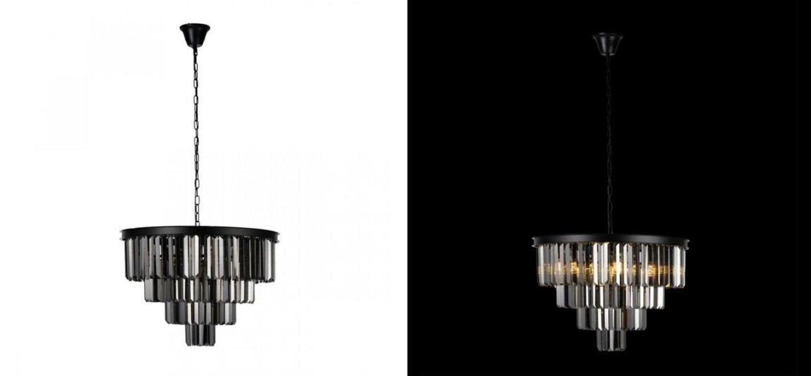 Круглая Люстра Odeon Black iron Four Layers Серое Стекло диаметр 60 см
