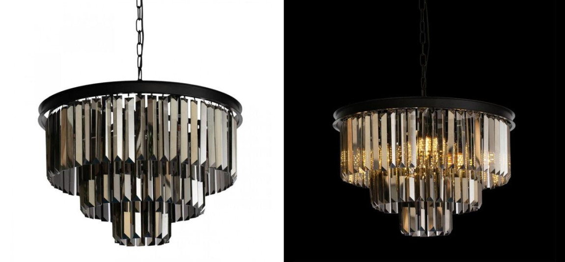 Круглая Люстра Odeon Black iron Three Layers Серое Стекло диаметр 50 см