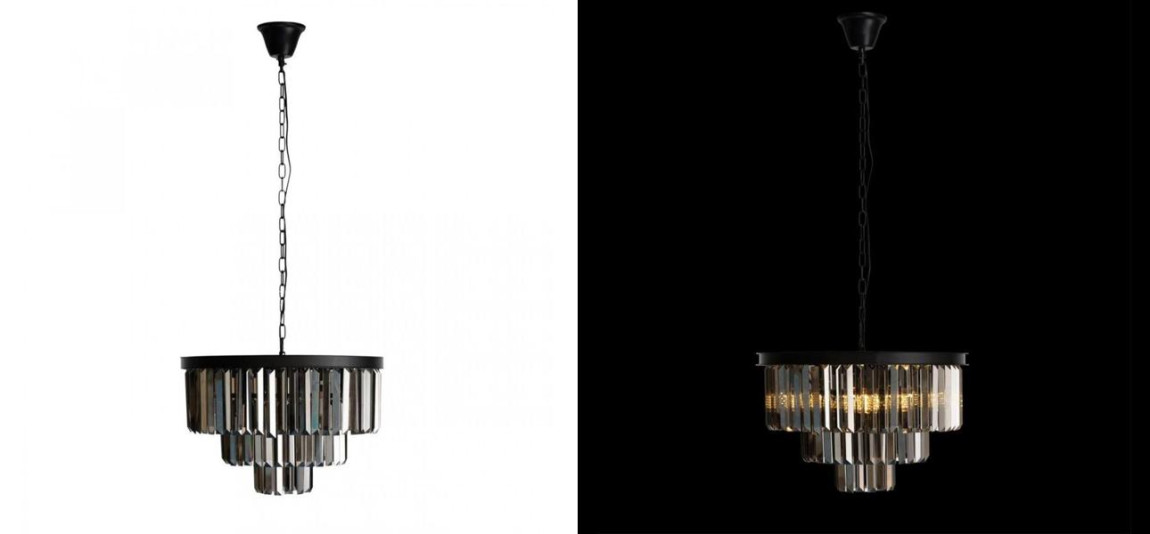 Круглая Люстра Odeon Black iron Three Layers Серое Стекло диаметр 50 см