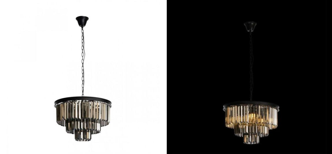 Круглая Люстра Odeon Black iron Three Layers Серое Стекло диаметр 50 см