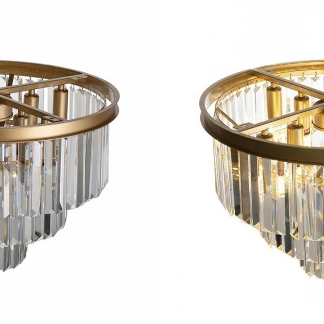 Круглая Люстра GOLD iron Three Layers Прозрачное Стекло диаметр 50 см