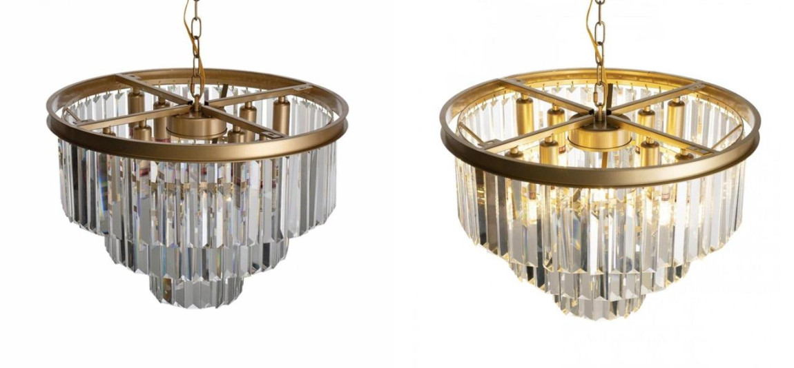 Круглая Люстра GOLD iron Three Layers Прозрачное Стекло диаметр 50 см