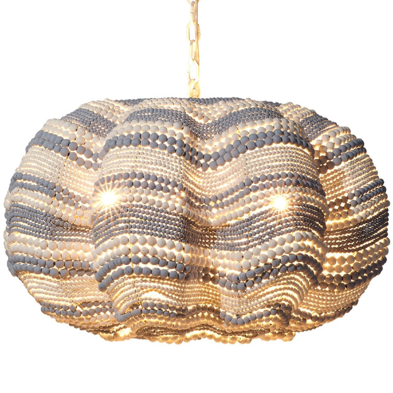 Круглая люстра волнистой формы декорированная бусами Blue White Stripes Wavy Chandelier