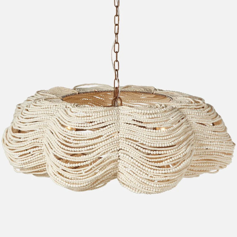 Круглая люстра волнистой формы с декором из круглых деревянных бусин White Wooden Beads Chandelier L
