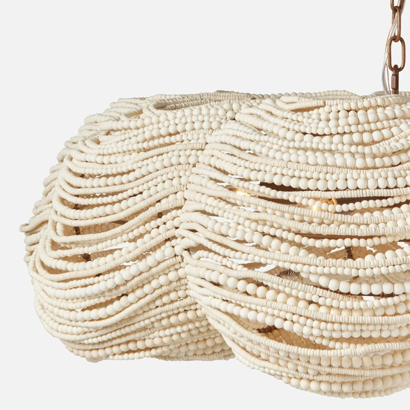 Круглая люстра волнистой формы с декором из круглых деревянных бусин White Wooden Beads Chandelier L