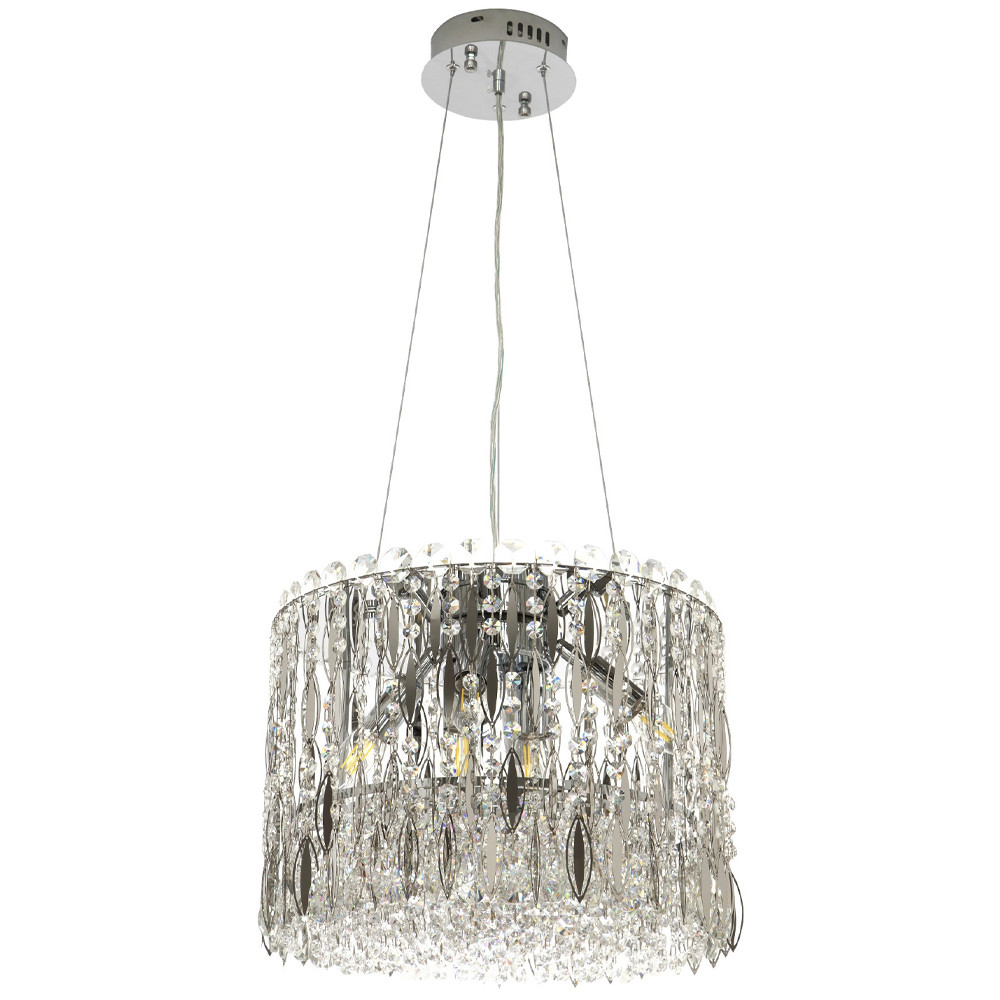 Круглая люстра с металлическими и хрустальными подвесками Bonnay Crystal Chrome Chandelier