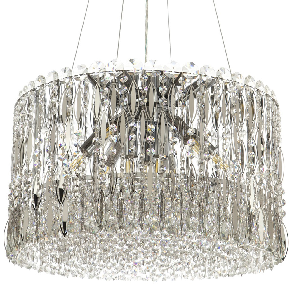 Круглая люстра с металлическими и хрустальными подвесками Bonnay Crystal Chrome Chandelier