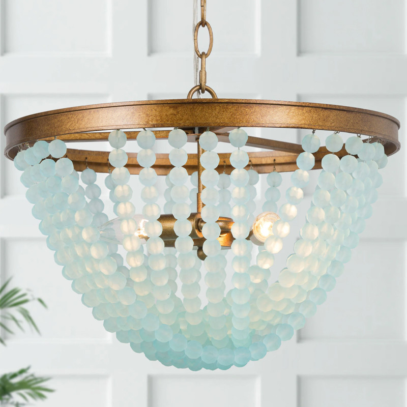 Круглая люстра с подвесками в виде круглых голубых бусин Blue Beads Chandelier