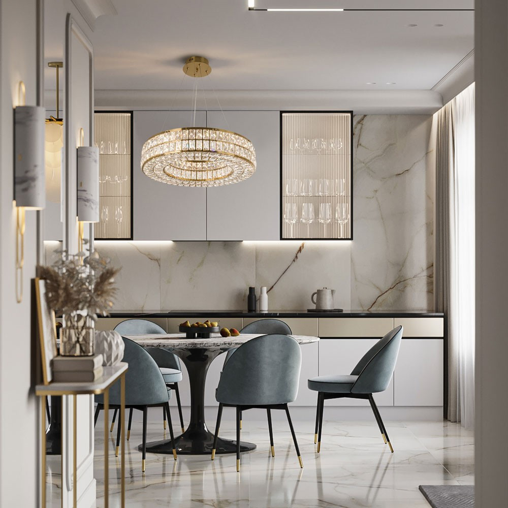 Круглая люстра с хрустальным декором Langlais Crystal Brass Chandelier