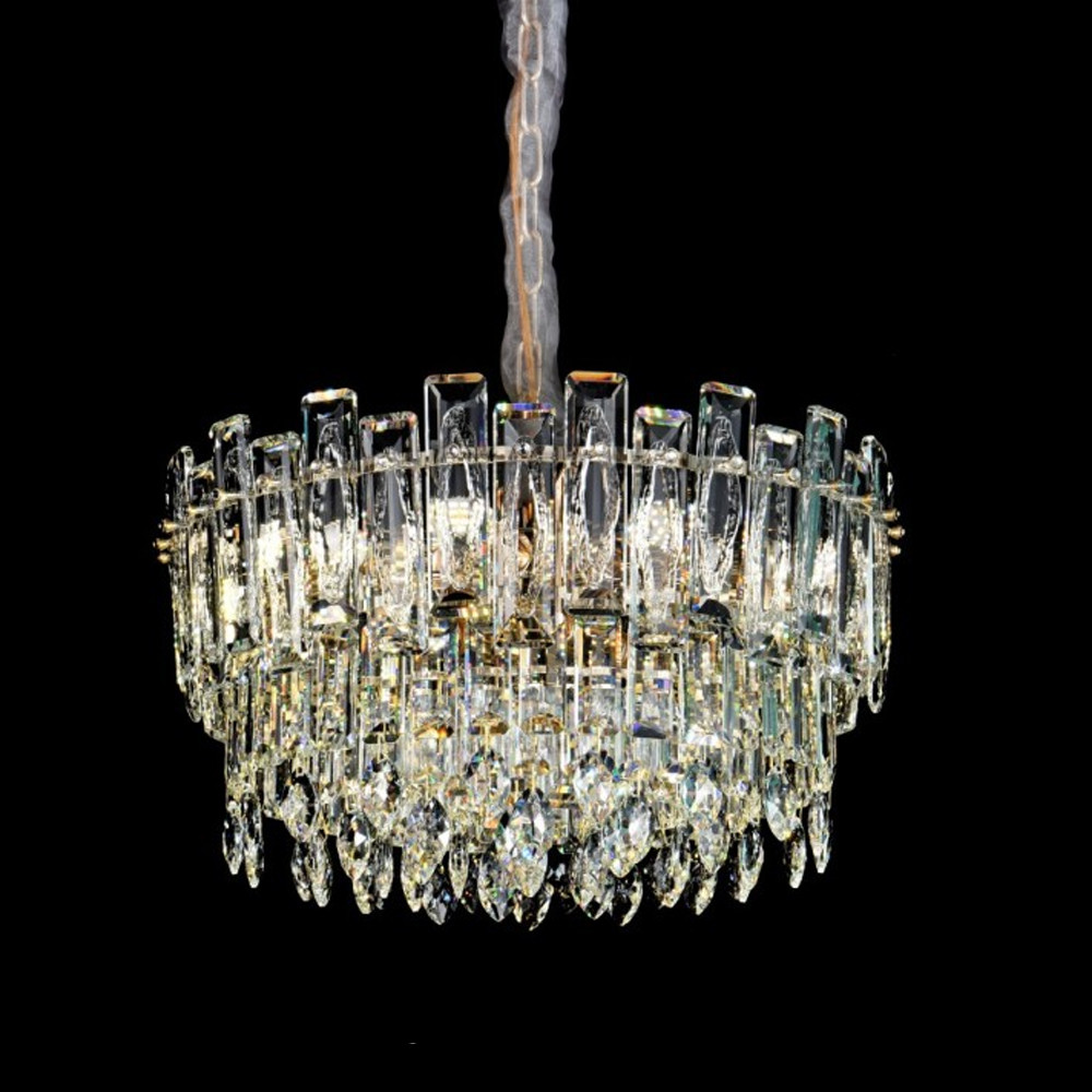 Круглая люстра с хрустальными подвесками на золотистом каркасе Gorgeous Crystal Light