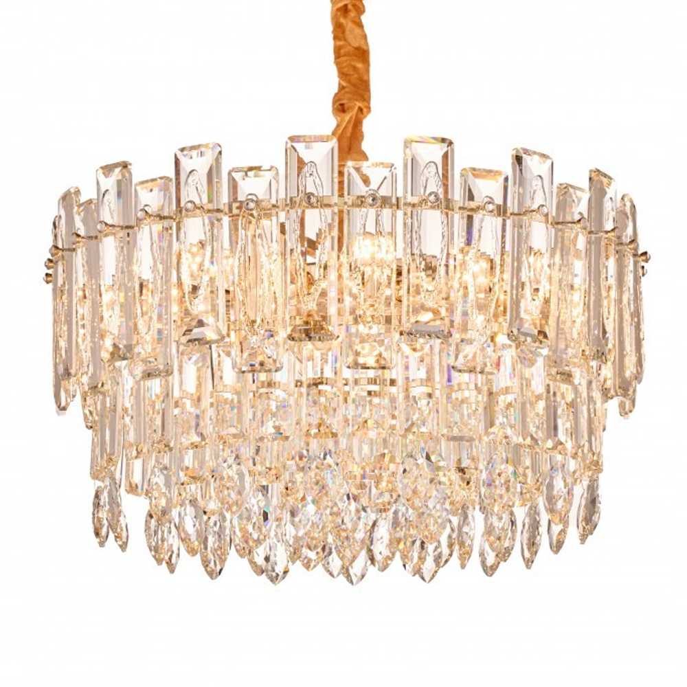 Круглая люстра с хрустальными подвесками на золотистом каркасе Gorgeous Crystal Light