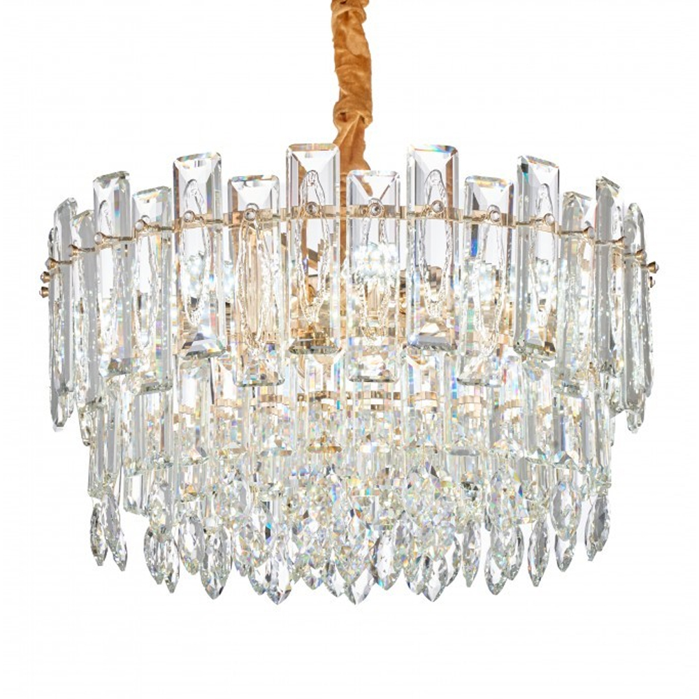 Круглая люстра с хрустальными подвесками на золотистом каркасе Gorgeous Crystal Light