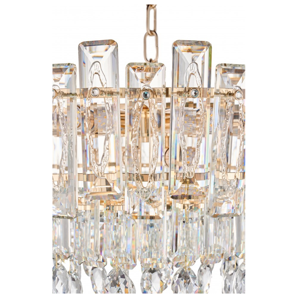 Круглая люстра с хрустальными подвесками на золотистом каркасе Gorgeous Crystal Light
