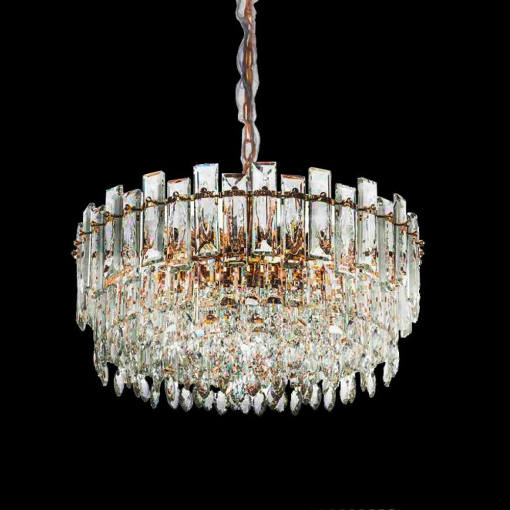 Круглая люстра с хрустальными подвесками на золотистом каркасе Gorgeous Crystal Light