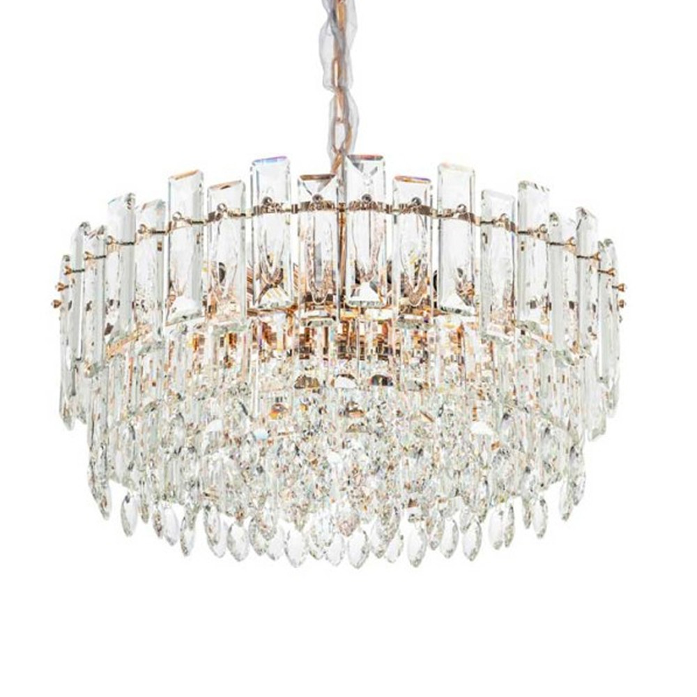 Круглая люстра с хрустальными подвесками на золотистом каркасе Gorgeous Crystal Light