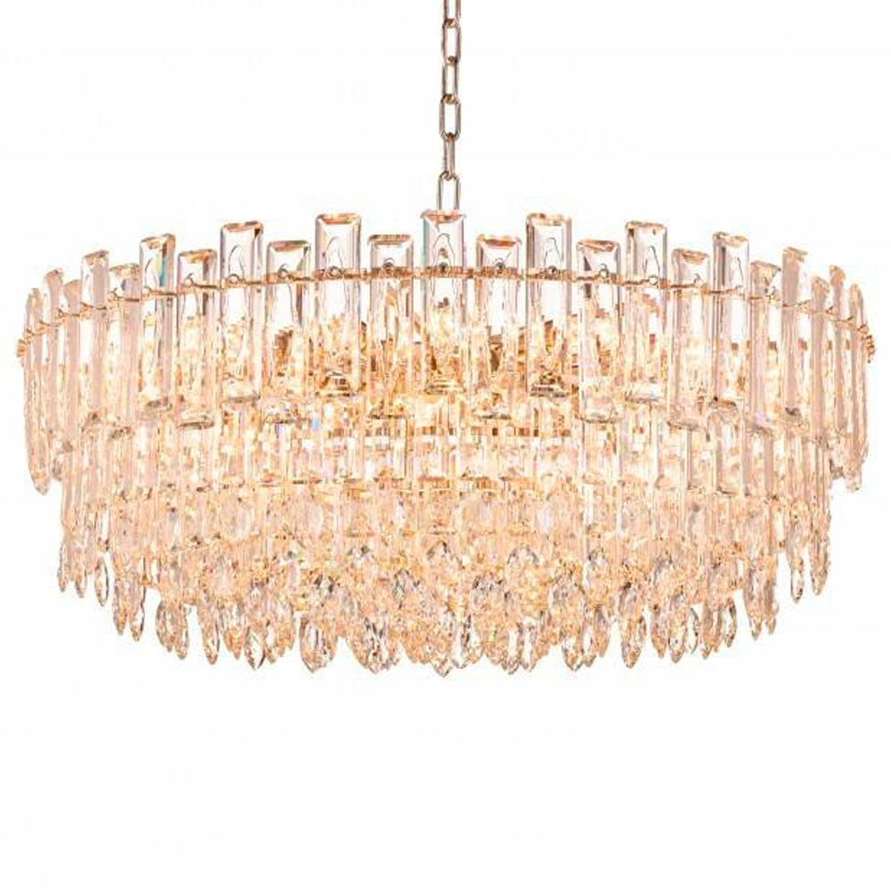 Круглая люстра с хрустальными подвесками на золотистом каркасе Gorgeous Crystal Light