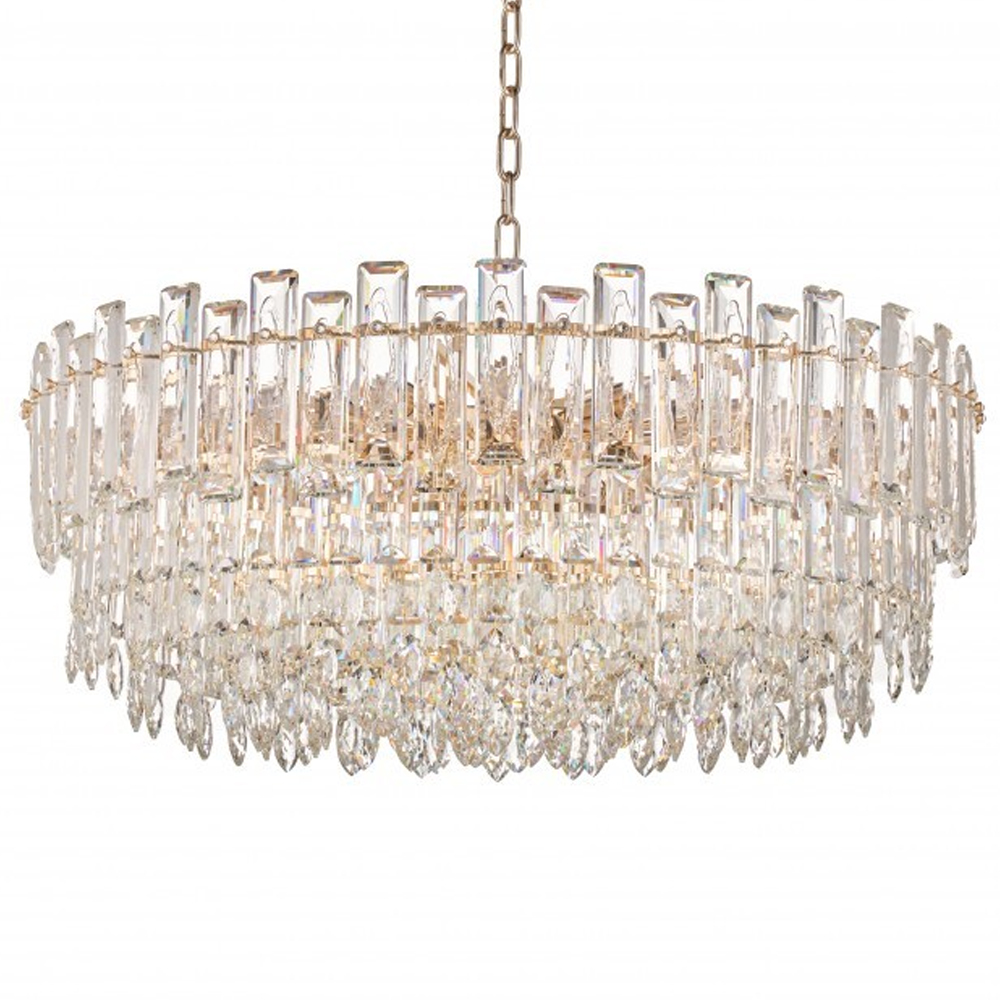 Круглая люстра с хрустальными подвесками на золотистом каркасе Gorgeous Crystal Light