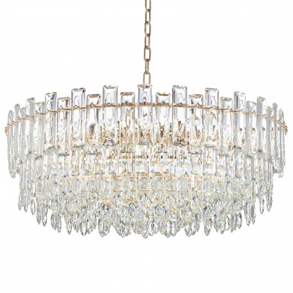 Круглая люстра с хрустальными подвесками на золотистом каркасе Gorgeous Crystal Light