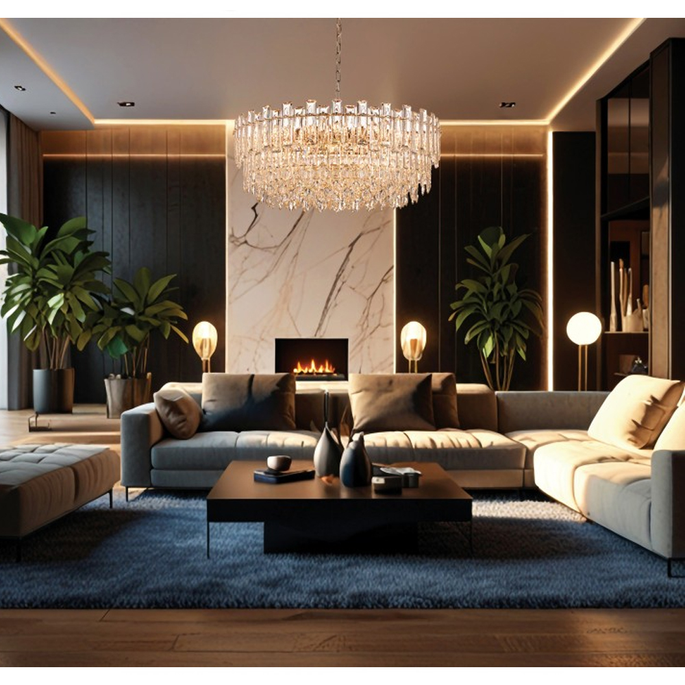 Круглая люстра с хрустальными подвесками на золотистом каркасе Gorgeous Crystal Light