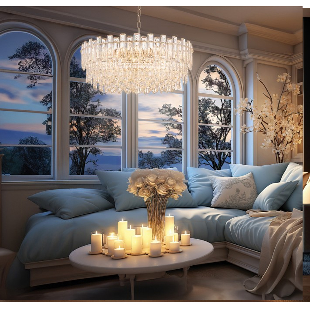 Круглая люстра с хрустальными подвесками на золотистом каркасе Gorgeous Crystal Light