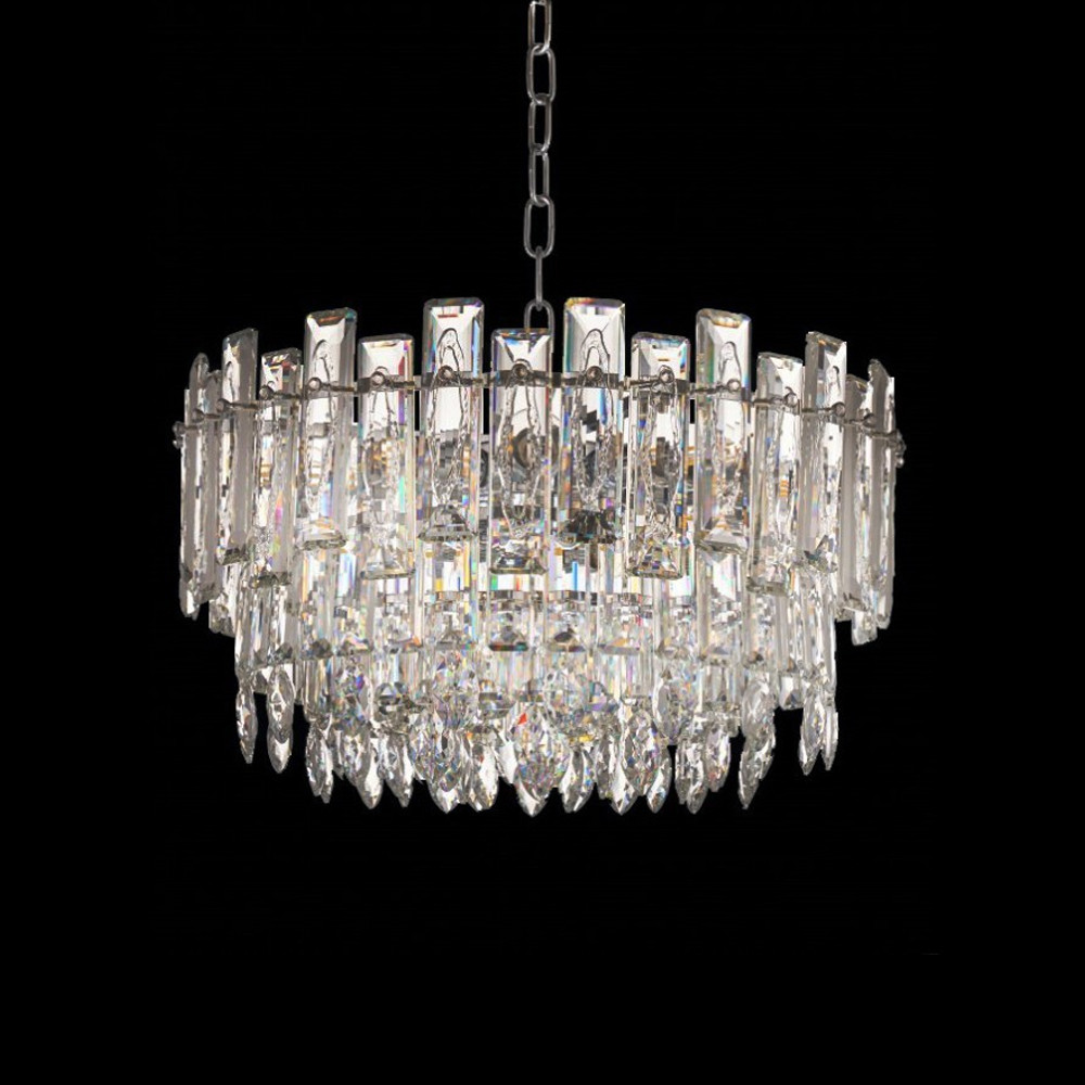 Круглая люстра с хрустальными подвесками на серебряном каркасе Gorgeous Crystal Light