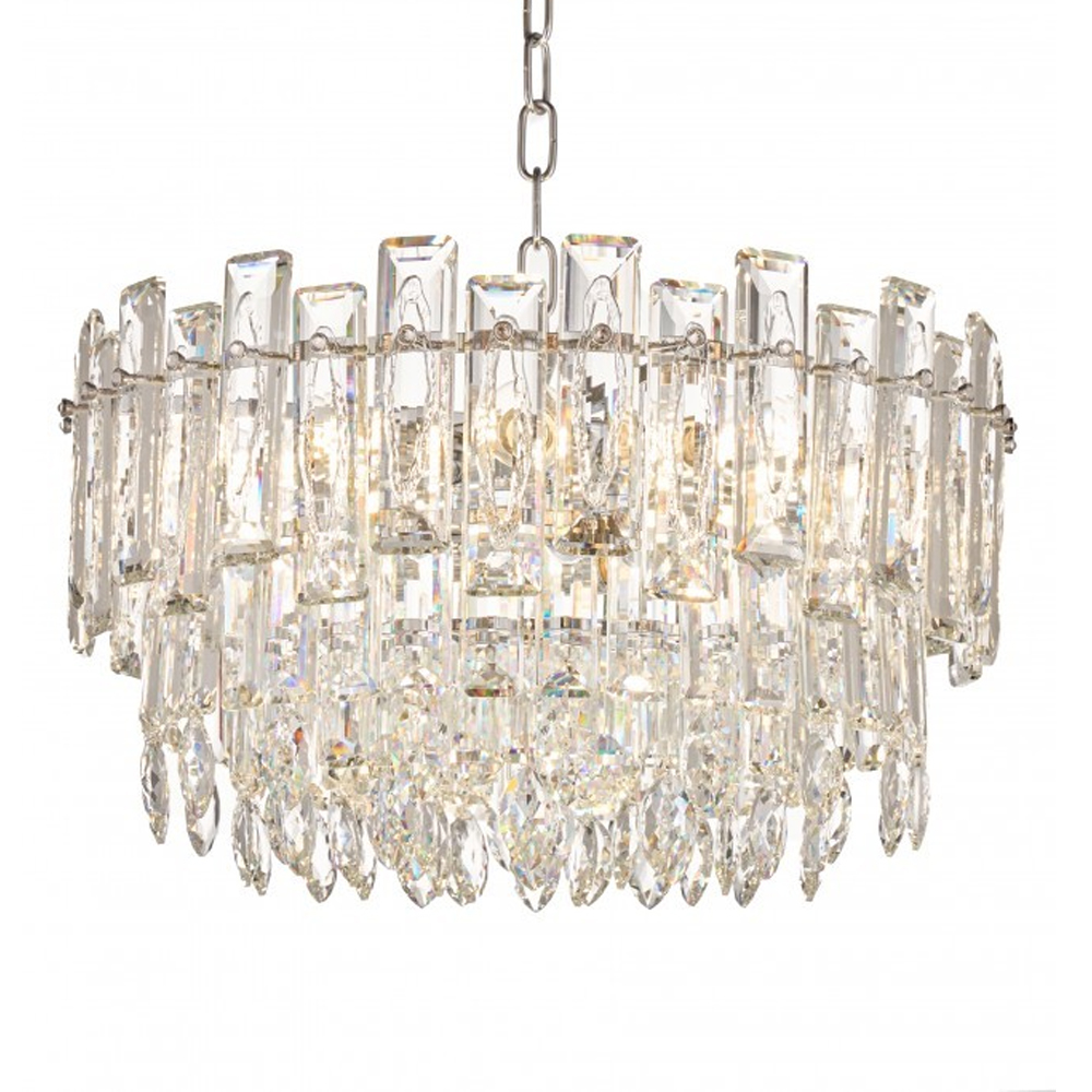 Круглая люстра с хрустальными подвесками на серебряном каркасе Gorgeous Crystal Light