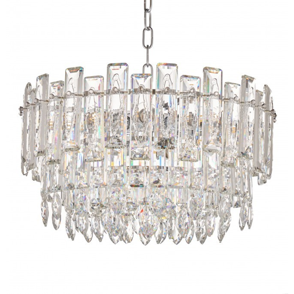 Круглая люстра с хрустальными подвесками на серебряном каркасе Gorgeous Crystal Light