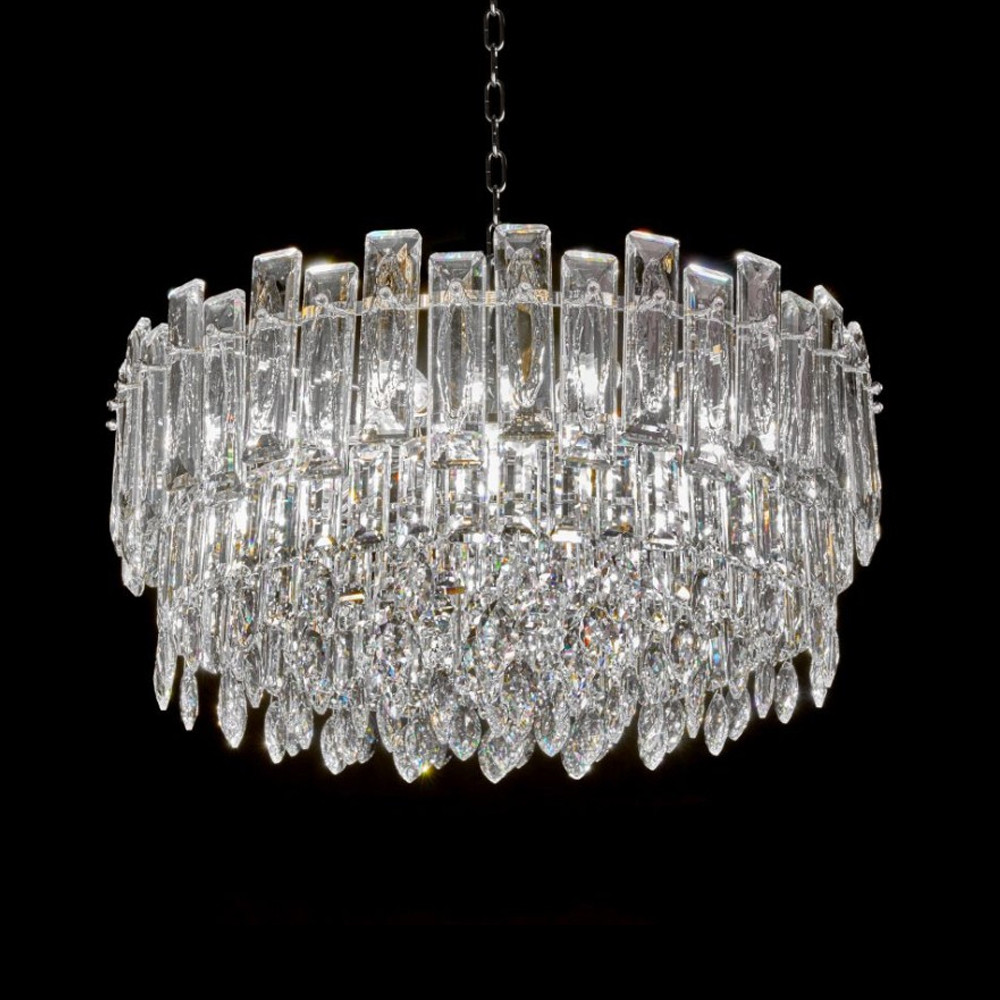 Круглая люстра с хрустальными подвесками на серебряном каркасе Gorgeous Crystal Light