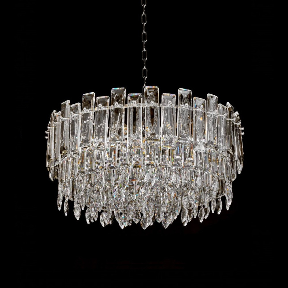 Круглая люстра с хрустальными подвесками на серебряном каркасе Gorgeous Crystal Light