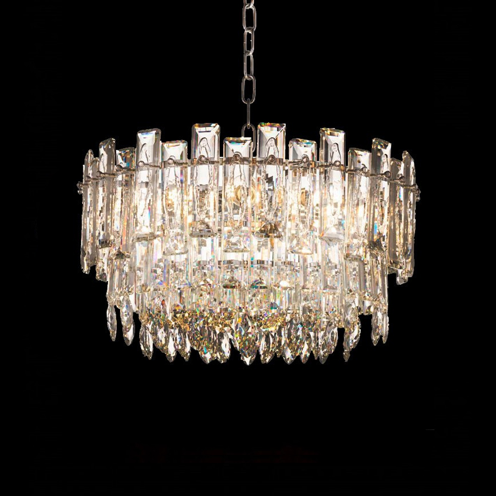 Круглая люстра с хрустальными подвесками на серебряном каркасе Gorgeous Crystal Light