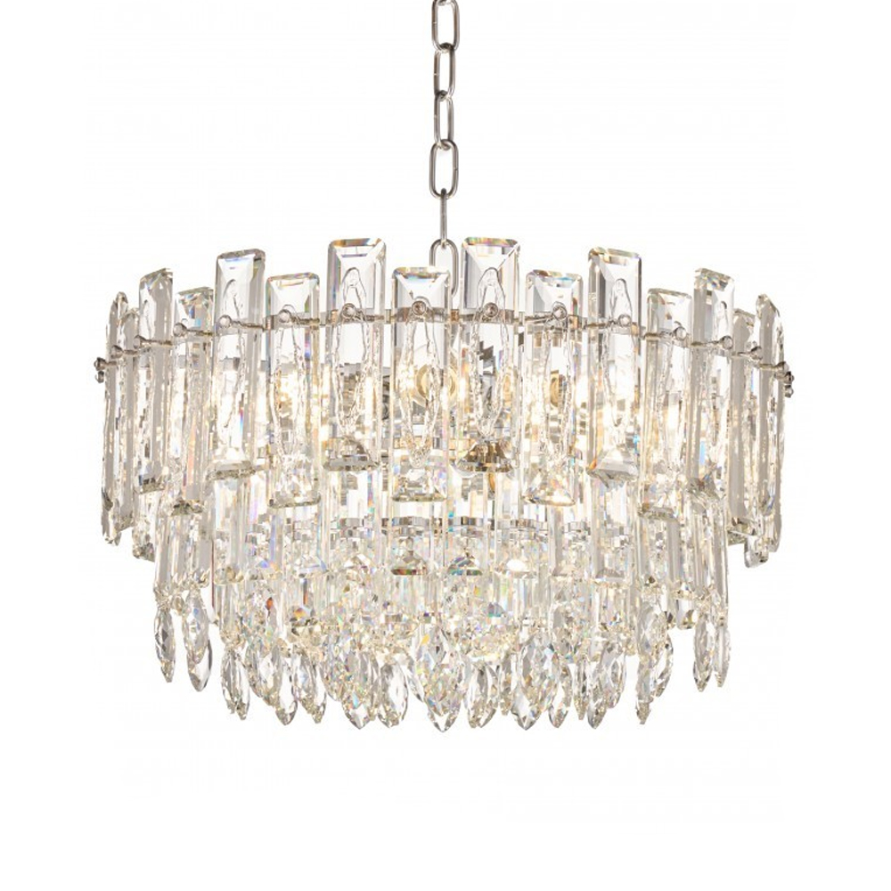 Круглая люстра с хрустальными подвесками на серебряном каркасе Gorgeous Crystal Light