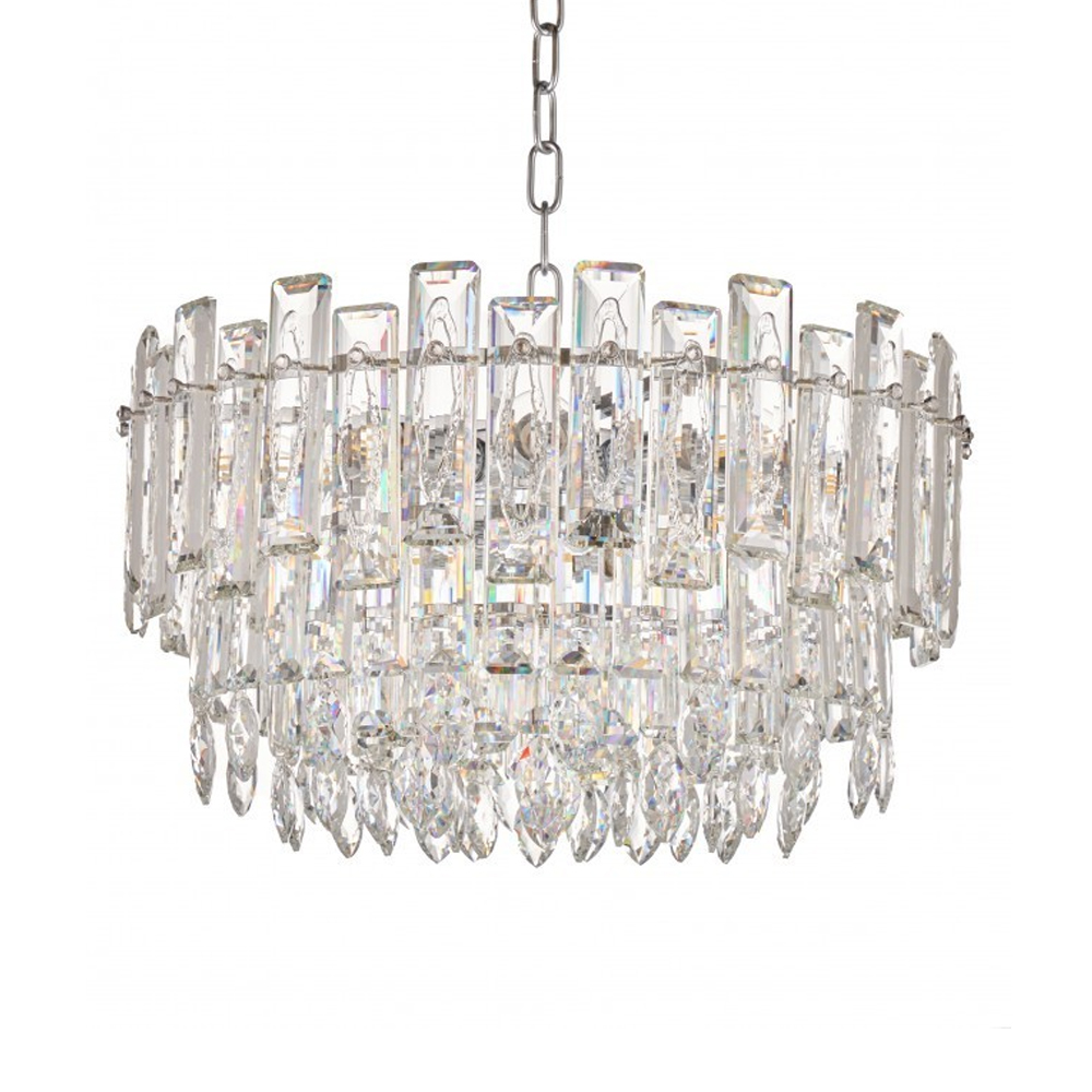 Круглая люстра с хрустальными подвесками на серебряном каркасе Gorgeous Crystal Light