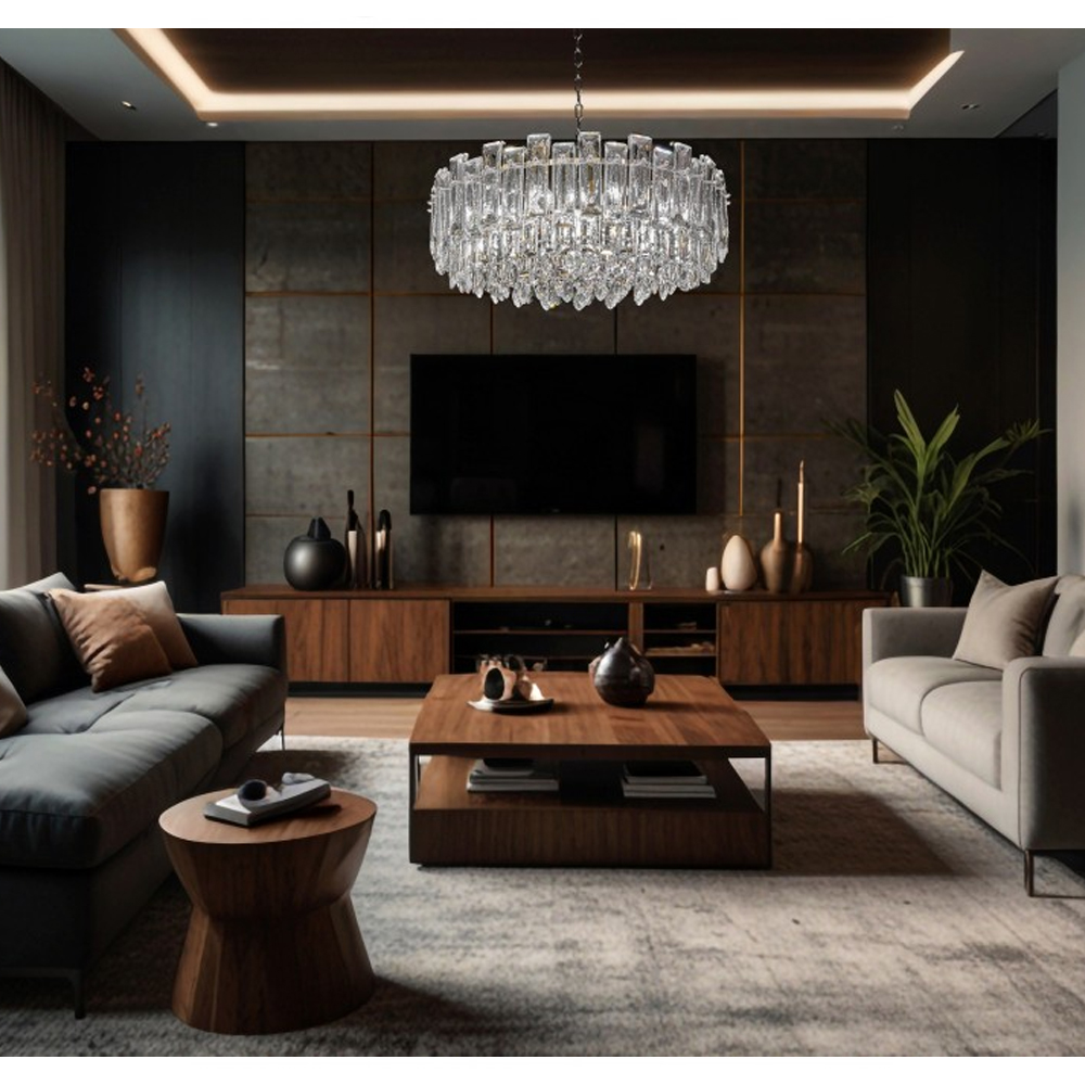 Круглая люстра с хрустальными подвесками на серебряном каркасе Gorgeous Crystal Light