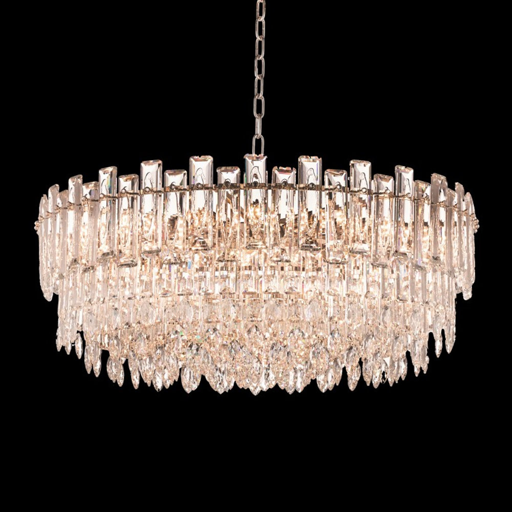 Круглая люстра с хрустальными подвесками на серебряном каркасе Gorgeous Crystal Light