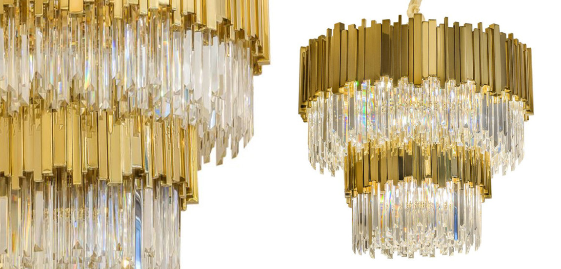 Круглая многоярусная люстра Luxxu Modern Cascade Chandelier Gold Metal Glass