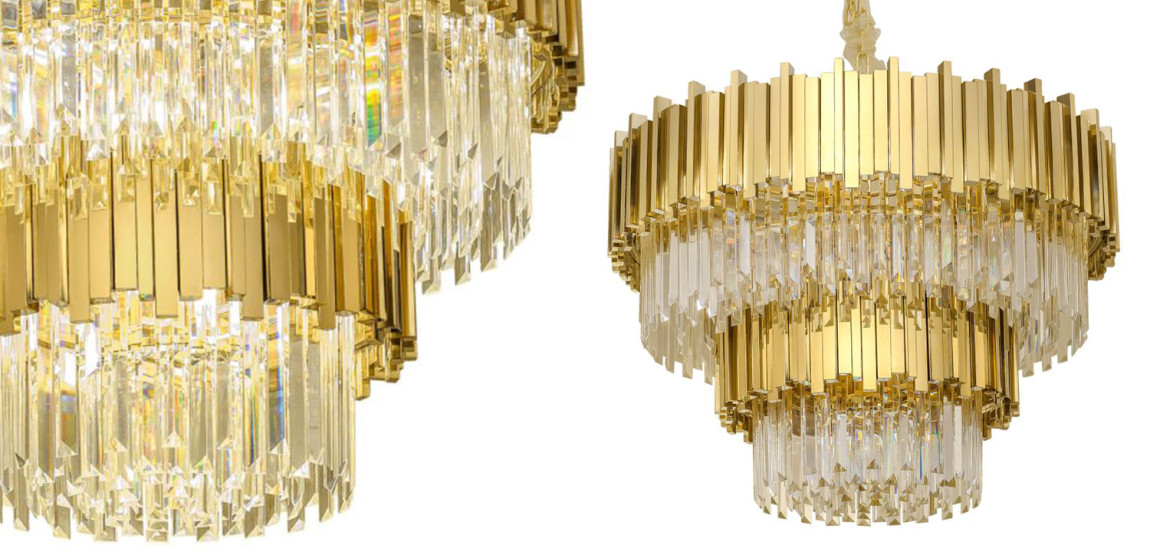 Круглая многоярусная люстра Luxxu Modern Cascade Chandelier Gold Metal Glass 80