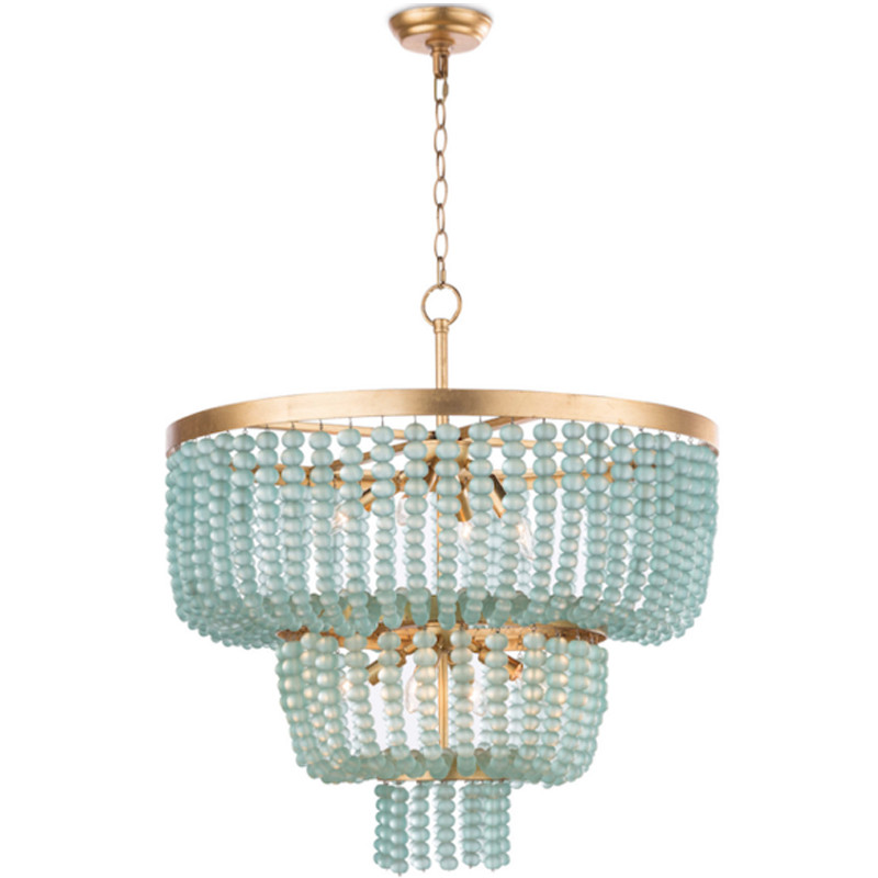 Круглая трехъярусная люстра с подвесками в виде круглых стеклянных бусин Blue Beads Chandelier