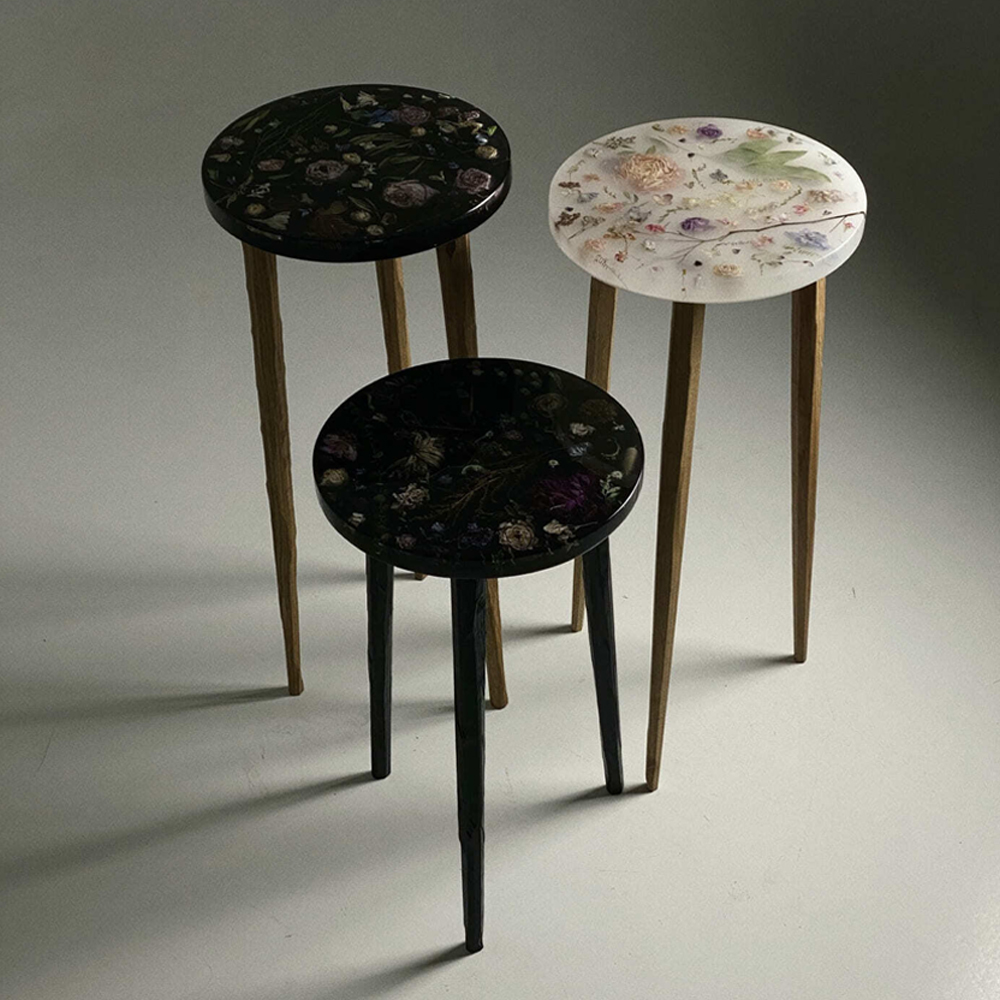 Круглый журнальный столик со столешницей из эпоксидной смолы Epoxy Resin Flowers Coffee Table