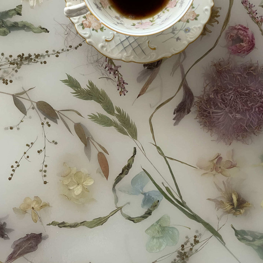 Круглый журнальный столик со столешницей из эпоксидной смолы Epoxy Resin Flowers Coffee Table