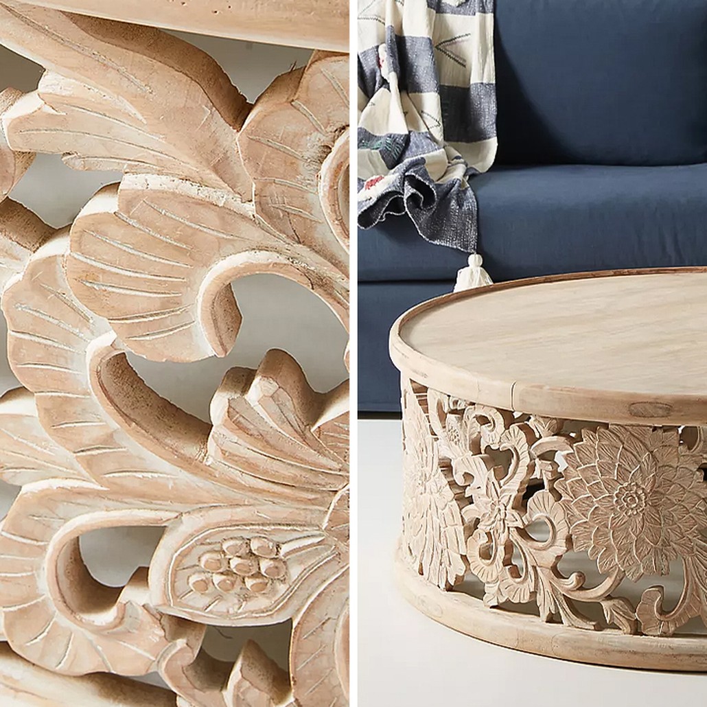 Круглый кофейный стол Handcarved Lotus Round Coffee Table