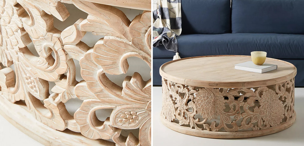 Круглый кофейный стол Handcarved Lotus Round Coffee Table
