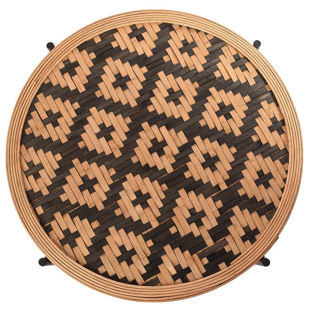 Круглый кофейный стол с плетеной столешницей и полкой Norberta Wicker Coffee Table