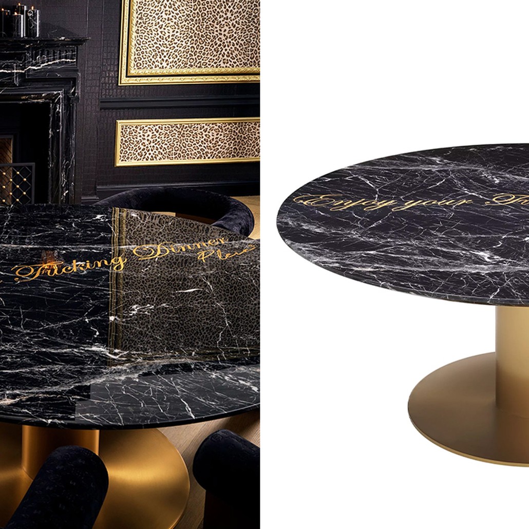 Круглый обеденный стол c чёрной мраморной столешницей Philipp Plein Dining Table Enjoy