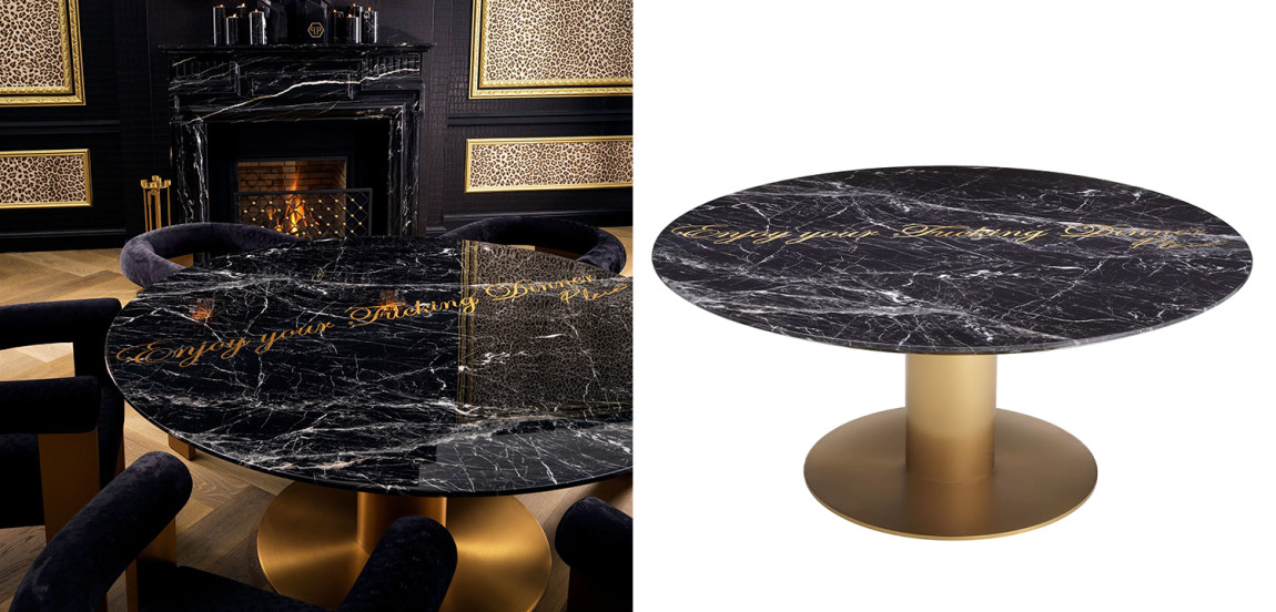 Круглый обеденный стол c чёрной мраморной столешницей Philipp Plein Dining Table Enjoy