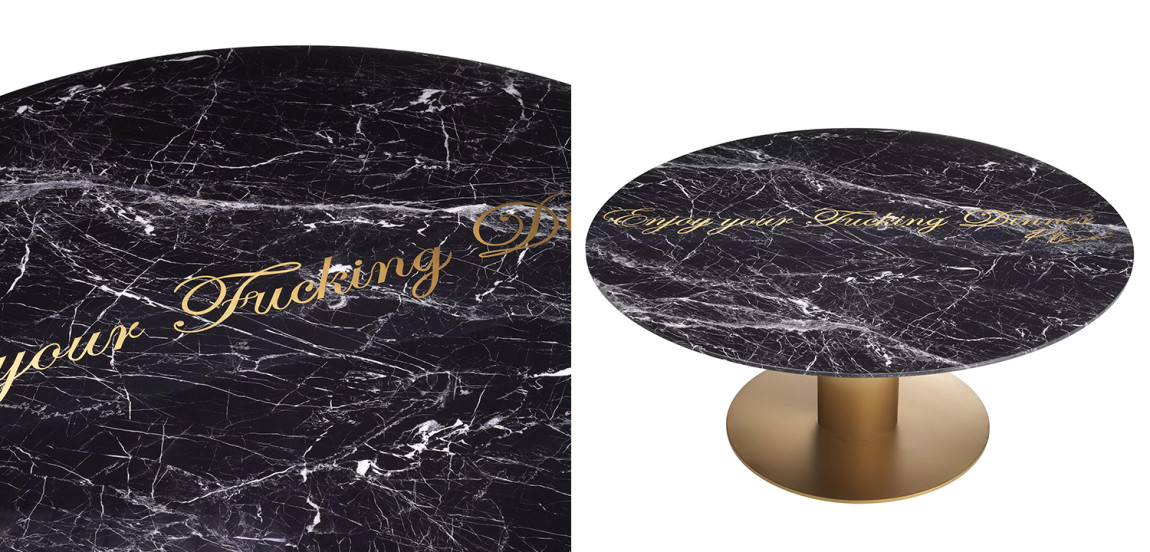 Круглый обеденный стол c чёрной мраморной столешницей Philipp Plein Dining Table Enjoy