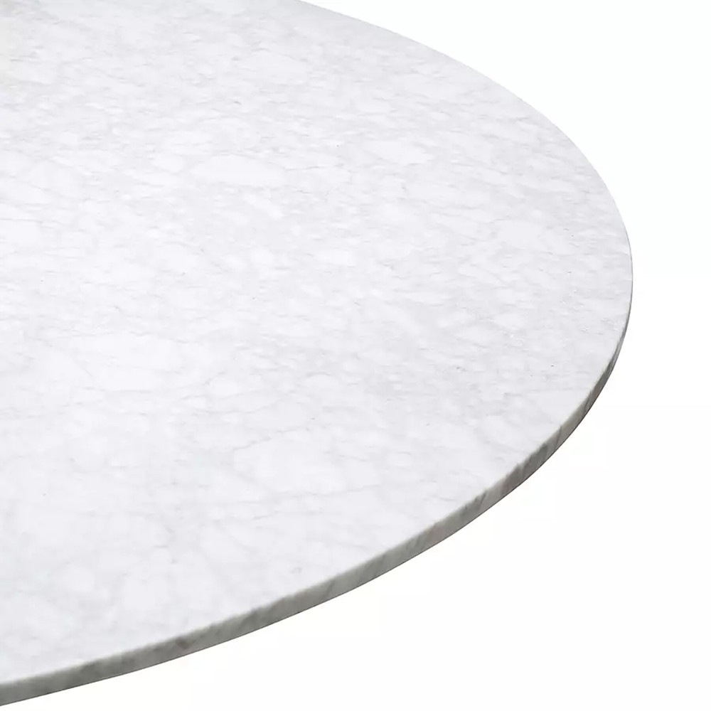 Круглый обеденный стол с белой мраморной столешницей White Tabletop on Black Base