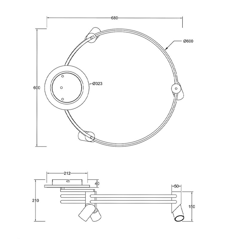 Круглый потолочный светильник с поворотными спотами Hight-tech Spots