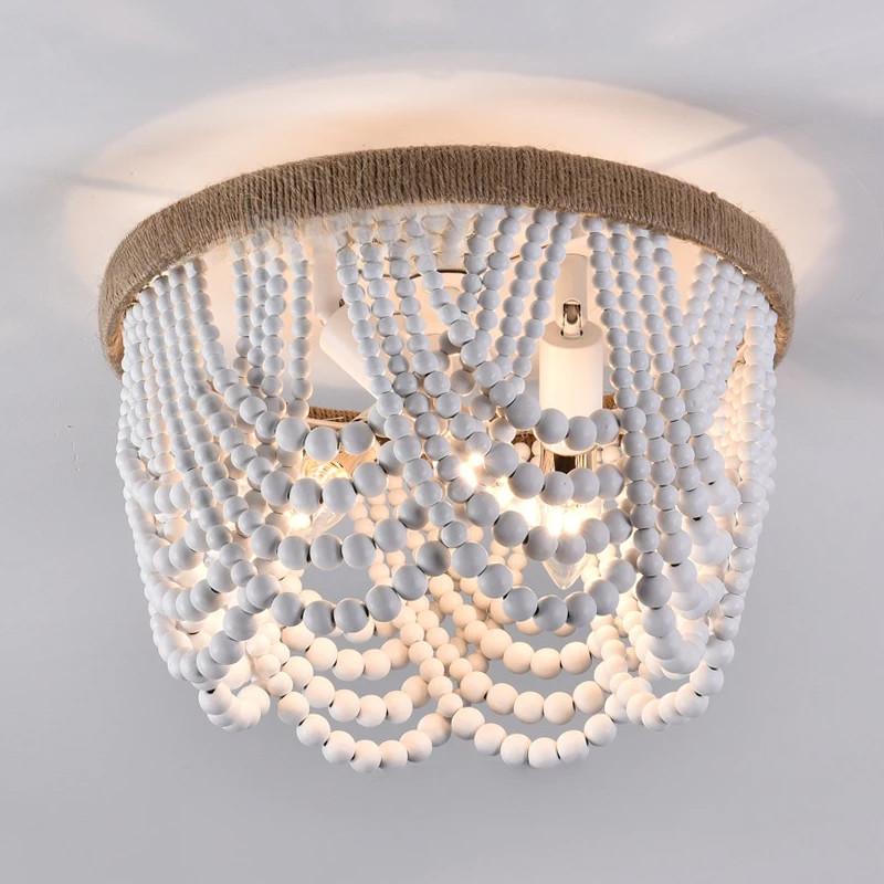 Круглый потолочный светильник с подвесками в виде круглых белых бусин White Beads Ceiling Lamp