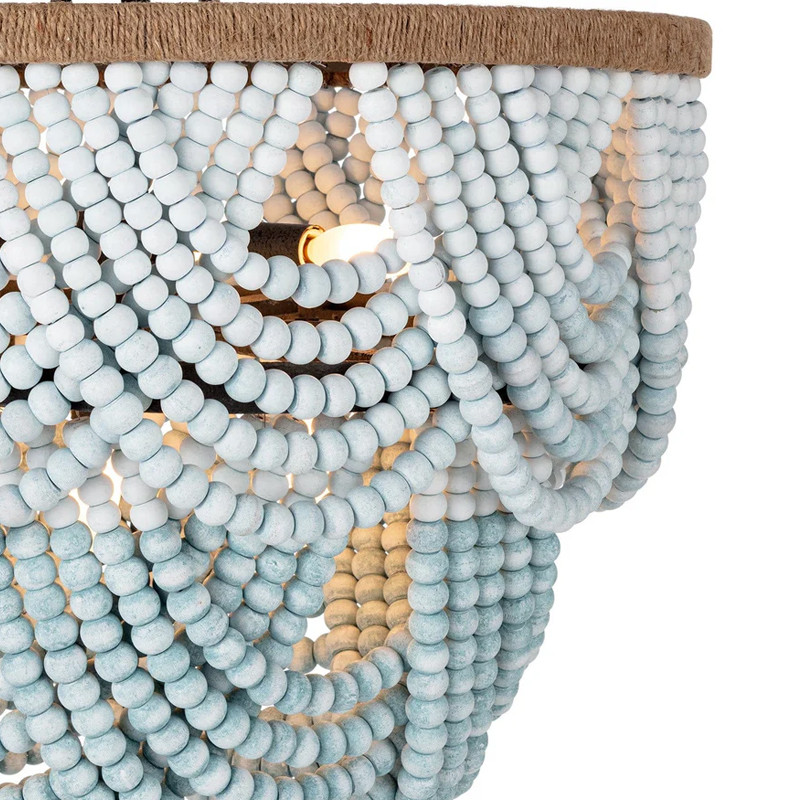 Круглый потолочный светильник с подвесками из круглых деревянных бусин Ombre Wooden Beads Blue Ceiling Lamp