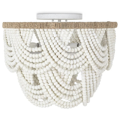 Круглый потолочный светильник с подвесками из круглых деревянных бусин Wooden Beads White Ceiling Lamp